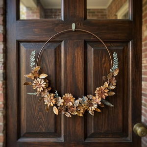 Corona Floral Rústica de Metal, Flores con Pátina de Cobre Vintage, Decoración Elegante y Minimalista para Puerta Principal de Otoño, Adorno Festivo para Colgar en la Pared - Product Image 5