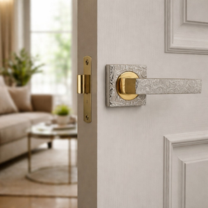 Ensemble de poignées de porte en laiton gravé de luxe |   Poignée de porte carrée moderne en forme de rose avec motif décoratif pour portes intérieures haut de gamme - Product Image 3