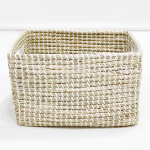 Seagrass <b>Rectangle</b> Rustic Eco-Friendly Storage Basket Hand-Woven White Plastic Wrap <b>Bin</b> - Product Image 2
