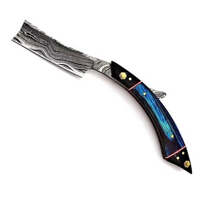 Navaja de afeitar recta de acero de Damasco con mango de madera, forjada a mano, profesional para barbería, cuchilla manual para afeitar. - Product Image 6