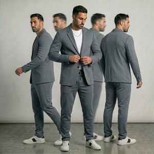 Traje de hombre de doble botonadura elástico, lavable a máquina, blazer sin estructura, pantalones ajustados informales, traje casual para negocios y viajes - Product Image 4