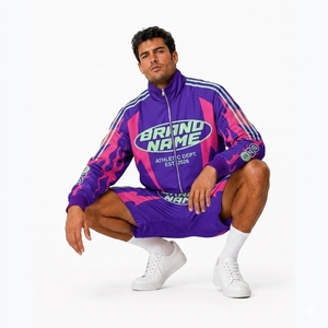 Conjunto Deportivo de Chaqueta y Pantalones Cortos de Nylon Ligero con Bloques de Color para Hombre, Cortavientos con Cremallera, Marca Privada - Product Image 6