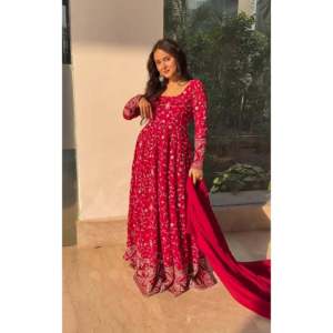 Designer Anarkali Gown with Pent and Dupatta <b>Modest</b> Party Wear <b>Set</b> - Product Image 3