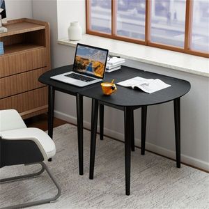 45\" Convertible Black <b>Dining</b> <b>Table</b> <b>Set</b> 2 Half <b>Round</b> <b>Tables</b> <b>Extendable</b> to Oval Accommodates 4-6 People - Product Image 2