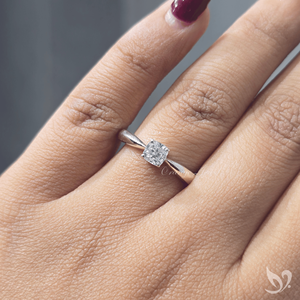 0.50 carat cushion cut lab grown diamond <b>ring</b> pinched shank <b>solitaire</b> 10K white gold delicate engagement <b>ring</b> - Product Image 5