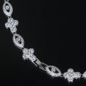 Collar de Cadena con Eslabones de Plata de Ley 925 con Cruz, Flor y Moissanita, Diseño de Ojo Turco Religioso - Joyería de Moda para Mujer, Regalo Ideal - Product Image 3