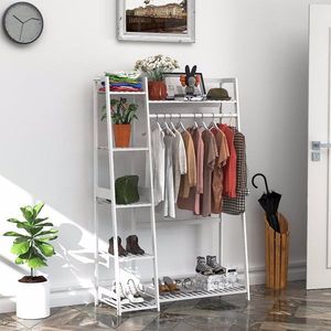 Amboo Freestanding Closet Organizer Bamboo Garment Rack <b>Shelves</b> for Hanging Clothes for Living Room <b>Bedroom</b> or Entry - Product Image 3
