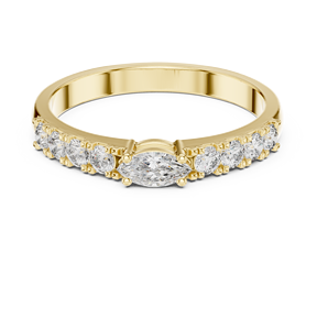 Anillo de Boda de Media Eternidad con Diamante Moissanita Corte Marquesa en Oro Amarillo para Mujer, Anillo Apilable de Promesa de Aniversario - Product Image 2