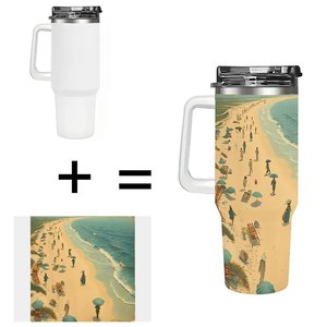 แก้วน้ำเก็บอุณหภูมิแบบกำหนดเอง ขนาด 40 ออนซ์ ทำจากสแตนเลส ลายวิวชายหาด - Product Image 1