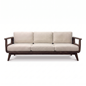 Sofá Escandinavo de Tres Plazas con Estructura de Roble Macizo, Relleno de Espuma y Tapizado en Tela Marrón para Sala de Estar u Hotel - Product Image 1