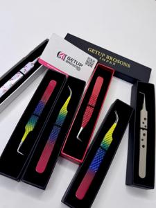 Pince à épiler professionnelle pour extensions de cils, en acier inoxydable, à pointe argentée, courbée, multi-couleurs, avec revêtement en poudre, pour volume et pose à 90 degrés - Product Image 3