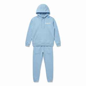 Ensemble de survêtement à capuche en polaire bleu clair pour femme, décontracté, toutes saisons, coupe classique, manches longues, couleur unie, respirant, vêtements de sport - Product Image 6