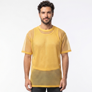 Camiseta de malla transparente para hombre, camiseta informal transpirable de manga corta con cuello redondo, camisetas transparentes ligeras para hombre - Product Image 1
