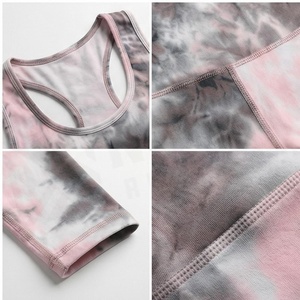 Ensemble de yoga 2 pièces North Approach Tie Dye rose et gris, legging taille haute et crop top dos nageur, extensible dans les quatre sens - Product Image 4