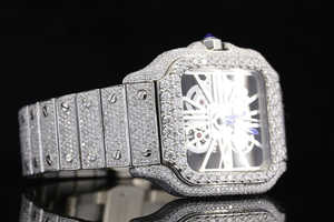 นาฬิกาข้อมือผู้ชายดีไซน์หรูหรา ประดับเพชรทรงสี่เหลี่ยม โครงสร้างเปลือย สแตนเลสสตีล ระบบออโตเมติก พรีเมียม - Product Image 6