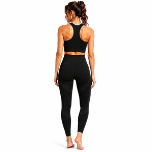 Custom Logo Women's Yoga Apparel Seamless Workout Set High Waist Fitness Leggings Sports Bra OEM Manufacturer - Product Image 2