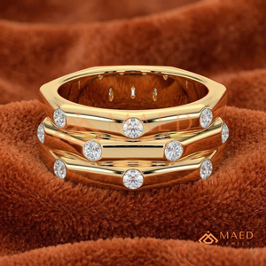 Modern 14K Gold Bezel Set Hexagonal Diamond <b>Statement</b> <b>Ring</b> | Multi-Row Geometric Lab Grown Diamond Cluster <b>Ring</b> - Product Image 1