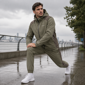 Survêtement léger à capuche imperméable et respirant, écologique, uni, unisexe, en tissu polyester Ripstop, avec empiècements à manches raglan - Product Image 6