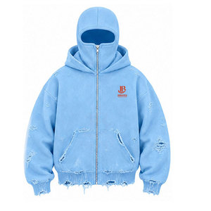<b>Top</b> Selling Reasonable Price Casual Streetwear <b>Distressed</b> Balaclava Hoodie Men's Full Face Mask Zip Durable Material - Product Image 1