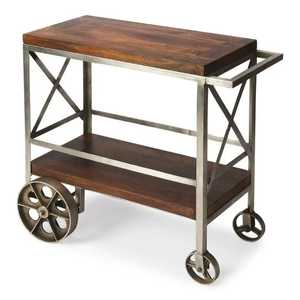 Chariot de service industriel à 3 niveaux en bois et fer, robuste, pour cuisine, chariot de rangement roulant, chariot utilitaire mobile avec roues - Product Image 3