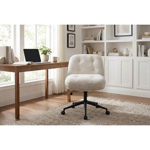 Silla de Oficina Ergonómica de Tela Blanca, Diseño Contemporáneo Rectangular, Base Metálica Giratoria, Ecológica, Duradera y Ligera - Product Image 1