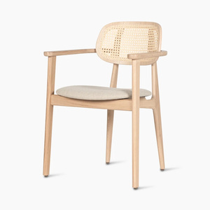 Modern <b>Arm</b> <b>Dining</b> <b>Chair</b> <b>with</b> Solid Teak <b>Wood</b> Frame Rattan Back Upholstered Seat Eco-Friendly Design for Apartment Use - Product Image 6