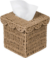 Boîte à mouchoirs carrée tissée à la main en corde de papier naturelle, best-seller, avec bord festonné, idéale pour la décoration de la maison, du salon et du bureau