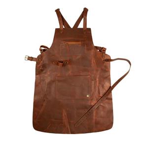 Tablier en cuir marron avec bretelles réglables et plusieurs poches pour chef cuisinier, barista, etc. - Product Image 3