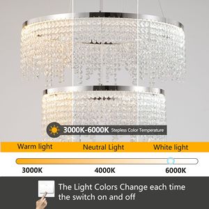 Lampadario a Soffitto LED di Lusso da 24 Pollici, Lampada a Sospensione in Cristallo con Temperatura di Colore Regolabile 3000K/4000K/6000K - Product Image 6