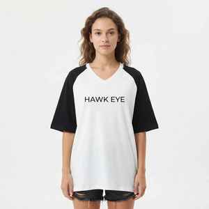 Women's <b>White</b> <b>V</b>-<b>Neck</b> Raglan Sleeve <b>T</b>-<b>Shirt</b> Loose Fit Cotton Jersey Casual Print Logo Top Spring Summer - Product Image 3