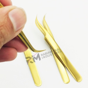 Pinzas de Acero Inoxidable con Punta Curva y Agarre Liso para Extensión de Pestañas, Color Dorado Plasma - Product Image 6