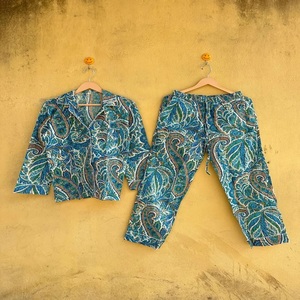 Conjunto de pijama de invierno con estampado de Paisley para mujer, 100% algodón, manga larga, cuello vuelto, cintura elástica de longitud completa, ropa de dormir informal - Product Image 1