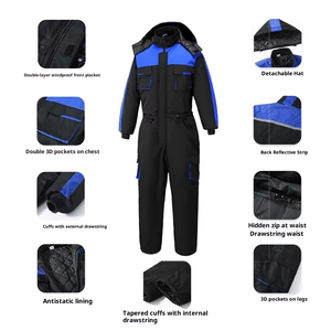 Combinaison de travail d'hiver bleu marine pour homme avec capuche et bandes réfléchissantes en polyester pour la protection contre le froid - Product Image 4