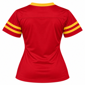 Camisetas de Fútbol de Manga Corta para Mujer PDK con Emblema Decorativo Grande en la Parte Delantera, Cuello en V y Franjas Atléticas en las Mangas - Product Image 4