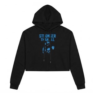 Sudadera con Capucha Negra Regular para Mujer con Logotipo Personalizado al por Mayor, con Detalles en Azul - Product Image 1