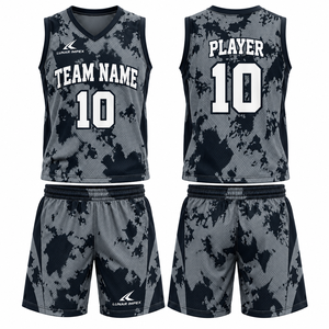 Uniforme de Baloncesto Negro y Gris Sólido, Jersey y Pantalones Cortos Personalizados por Sublimación, 100% Poliéster, Secado Rápido, Transpirable, Unisex LUNAR - Product Image 1