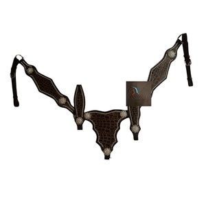 ASHMIRA EQUESTRIAN Ensemble de têtière et de collier de poitrine en cuir marron imprimé croco style Western avec conchos en cristal pour l'équitation tout-terrain - Product Image 3
