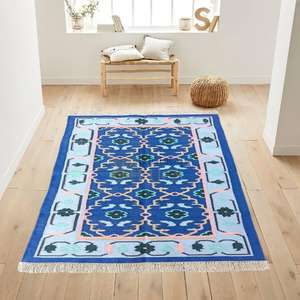 Tapis Dhurrie en coton tissé à la main, tissage plat moderne, kilim, antibactérien, lavable, caractéristiques pour une utilisation commerciale, chambres à coucher, salons - Product Image 1