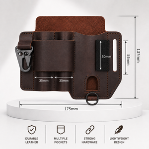 Customizable Leather Waist <b>Tool</b> <b>Bag</b> with Multiple Pockets Belt Holder Utility Pouch for Electrician Carpenter Mechanic DIY Uses! - Product Image 4