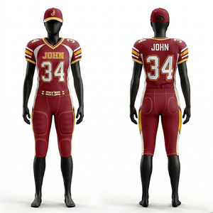 Women American Football Uniform 260 GSM Premium Polyester Spandex <b>Maroon</b> Gold White Contrast Panel Embroidered Tackle Twill Logo - Product Image 4