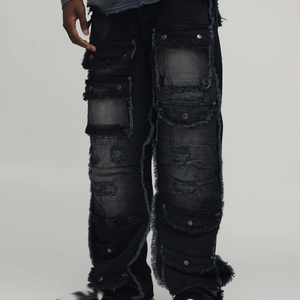 Jeans negros personalizados con efecto desgastado, jeans ajustados, jeans elásticos, venta al por mayor, proveedor en EE. UU., envío rápido. - Product Image 4