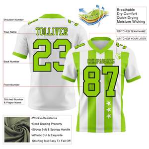 Camiseta de Fútbol a Rayas Blancas y Verdes de Primera Calidad, Cuello en V, Manga Corta, Absorbe la Humedad, 100% Poliéster, Unisex, para Adultos, con Nombre y Número del Equipo - Product Image 2