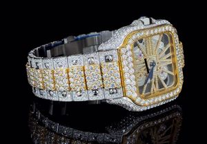 Montre-bracelet rectangulaire élégante à chiffres romains, de luxe, avec diamants, bicolore or et argent, montre de déclaration tendance pour tenue habillée - Product Image 5