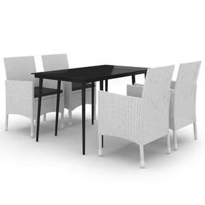 Juego de Comedor para Jardín con Mesa Negra, Sillas Blancas y Cojines Negros - Product Image 2