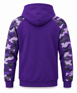 New Camo Style <b>Men's</b> <b>Purple</b> Camo Sleeve <b>Hoodie</b> Raglan Pullover Sweatshirt With Front Pocket - Product Image 2