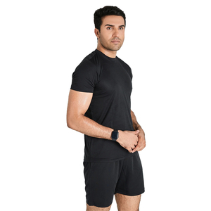 Men's <b>Black</b> Short Sleeve Crew Neck T-<b>Shirt</b> Slim Fit Quick Dry Knitted Polyester Casual Wear T-<b>Shirt</b> Solid Color Sport <b>Tee</b> - Product Image 4