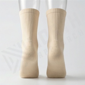 Crew <b>Socks</b> Solid Color Beige 100% Cotton Breathable Knitted Regular Style For Daily Wear Adult Spring Season - Product Image 2