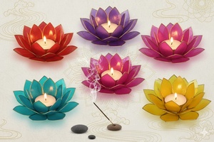 Portavelas de Concha de Capiz con Forma de Loto, Colores Chakra |   Portavelas y Portavelas de Té Hechos a Mano para Decoración del Hogar, Regalos para Yoga y Meditación - Product Image 5