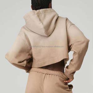 Sudadera con Capucha Corta para Mujer, Estilo Casual, Lavada, Cómoda, Precio al por Mayor, Personalizada OEM - Product Image 1