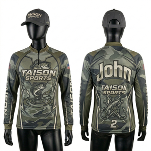 Maillot de pêche pour femme en polyester GSM interlock, anti-humidité, vert olive camouflage, manches longues, logo sublimé - Product Image 1